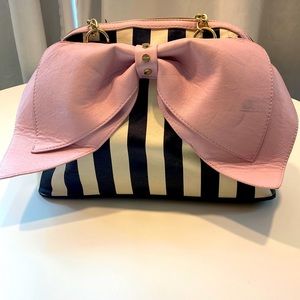 Betsey Johnson large striped bag with oversized bow